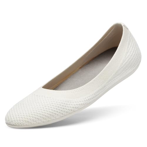 Allbirds Women’s Tree Breezer, Knit Ballet Flats, Slip-On Everyday Round Toe Shoes, Machine Washable Made with Natural Materials - Natural White (Natural White Sole) - 9.5 Medium