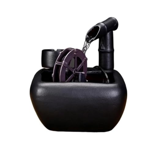 Inomhus vattenfontän, Inomhusfontän Liten vattenhjulsprydnad Cirkulerande vatten Fisktank Heminredning(Black)