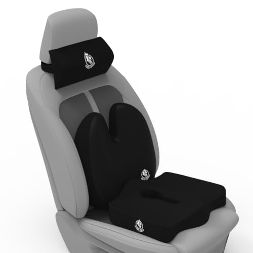 Image of MRRON Neckrest Back Support or Coccyx Orthopaedic Cushion for Long Sitting Universal fit with Ergonomic Design Made by High Density Memory Foam Used for Car or Office Chairs. (Black, Backpro)