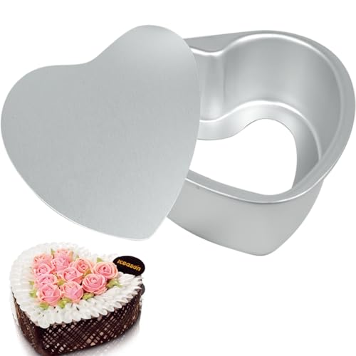 FRIGIIRE Moldes para tartas en forma de corazón con parte inferior extraíble de aluminio antiadherente de 10 pulgadas