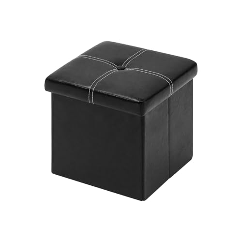 B FSOBEIIALEO Storage Ottoman with Faux Leather Foldable Small Square Foot Rest Coffee Table Black 11.8