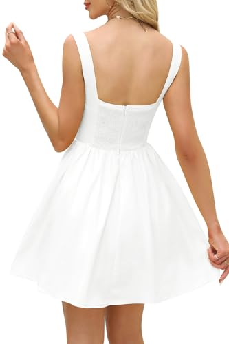 Image of Womens Square Neck Mini Dress Sexy Sleeveless Adjustable Straps Summer Cute A-Line Short Prom Cocktail Party Dresses
