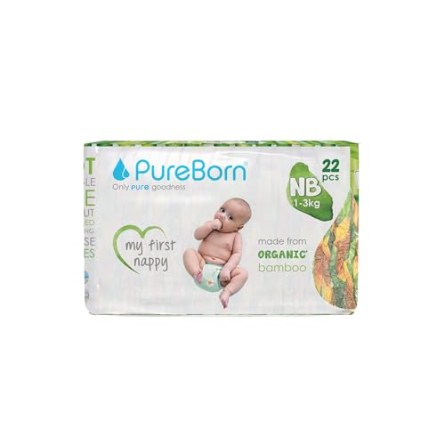 Image of PureBorn Organic Natural Bamboo Baby Disposable Diapers-Size NB By Fratelli|Upto 5Kgs Kg|22 Pcs|Assorted Print|Premium Super Soft| Maximum Leakage Protection|Eco Friendly Nappies|New Born Essentials S-NB-22s