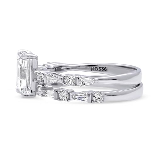 BERRICLE Sterling Silver Vintage Inspired Art Deco Wedding Engagement Rings 1.7 Carat Cubic Zirconia CZ Solitaire Ring Set for Women, Rhodium Plated Size 4-103