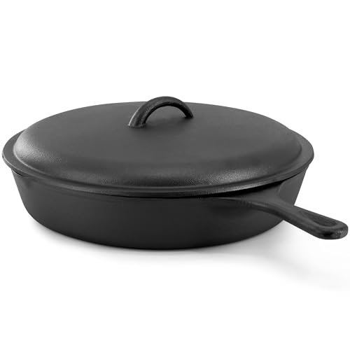 Image of Megachef 12 Inch Pre-Seasoned Cast Iron Skillet with Cast Iron Lid