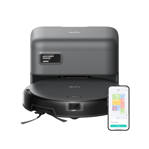 eufy C10 Robot Vacuum Self Emptying, 8 Weeks Hands Free, Advanced Smart Mapping with LiDAR Navigation, 2.85-Inch Slim Design, Powerful Suction, Edge Expansion Brush for Pet Hair, Carpet Detection
