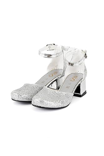 Flower Girls Mary Janes Block Heel Bridesmaid Dress Shoes Glittery Sequin Ankle Strap Wedding Party Princess Footwear3