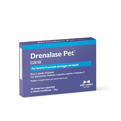 NBF Lanes | Drenalase Pet Cane, 20 Compresse Appetibili Non Divisibili a Rilascio Modificato, per Favorire il Normale Drenaggio dei Liquidi