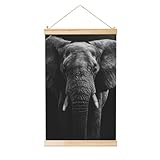 Woshuwo Pintura colgante de lino blanco y negro con elefante, arte de pared de lino para el hogar, obra de arte moderna, decoración de granja, 40 x 60 cm