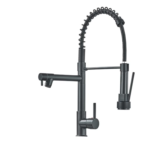 Robinet d'évier double jet avec douchette tire rétractable et finitions noires