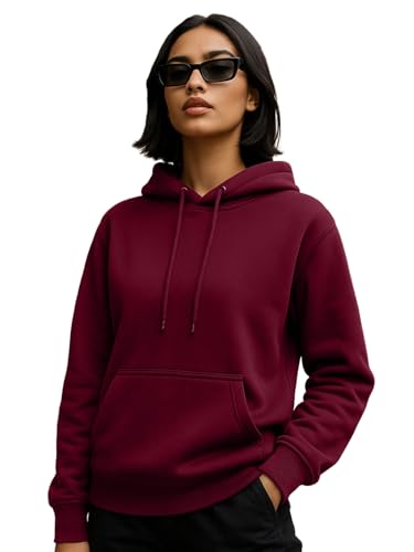 Image of JUNEBERRY Cotton Spun Casual Solid Full Sleeves Women Stylish Hooded Neck Regular Fit Hoodie for Winter