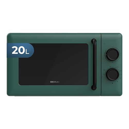 Cecotec Microondas Mecánico con Grill de 20L Proclean 3110 Green 700W en 6 Niveles y Grilll de 800W, Modo Descongelación, Señal Fin de Cocción, Lámpara Interior, Temporizador 30mins, Diseño en Verde