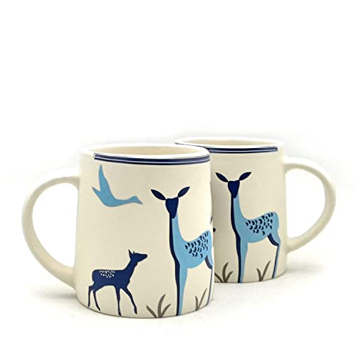 Image of Alive Blue Deer Art Printed Ceramic Tea /Coffee Mug Set of 2 (300 ml) | Microwave & Dishwasher Safe |Premium Ceramic Mugs for Home, Office & Gifting