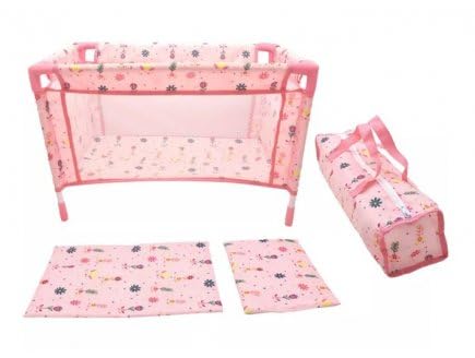 Lit Poupee 46 cm Max, Fleurs, Rose - avec Oreiller, Couverture, Sac - lit Parapluie, Voyage - Set Jouet Accessoire Poupon et Carte