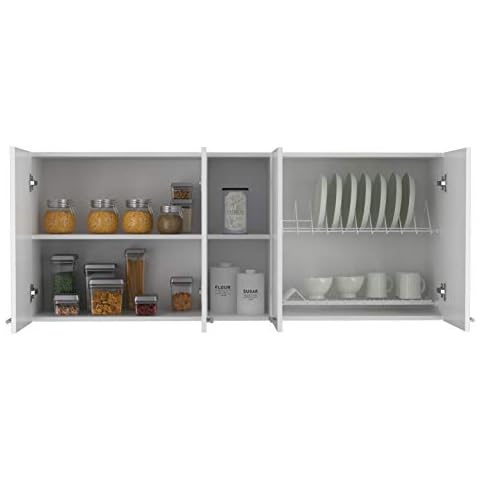FM FURNITURE Winslow 59" Wall Cabinet, with 4-Doors, Two Interior and Two Open Shelves Cover