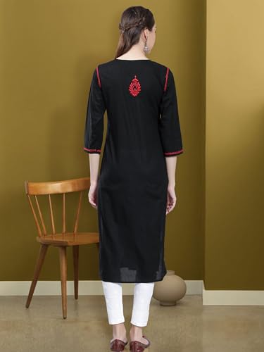 Image of Seva Chikan Hand Embroidered Lucknowi Chikankari Regular Straight Cotton Kurta Kurti for Women SCL4243
