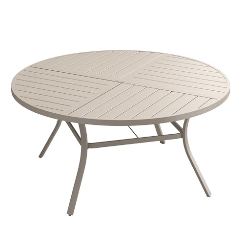 Image of VICLLAX 50 inch Round Outdoor Table, Patio Dining Table for 6 with Umbrella Hole for Garden Lawn Deck Backyard, Sandshell