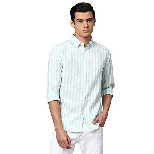 Image of Dennis Lingo Men's Striped Slim Fit Casual Shirt for Men with Spread Collar