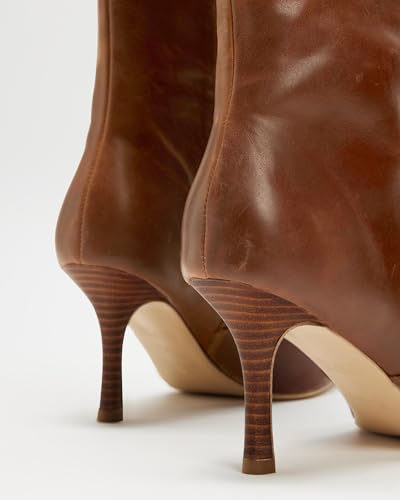 Coutgo Womens Mid Calf Boots Pointed Toe High Heel Long Boots Side Zipper Winter Dress Shoes4