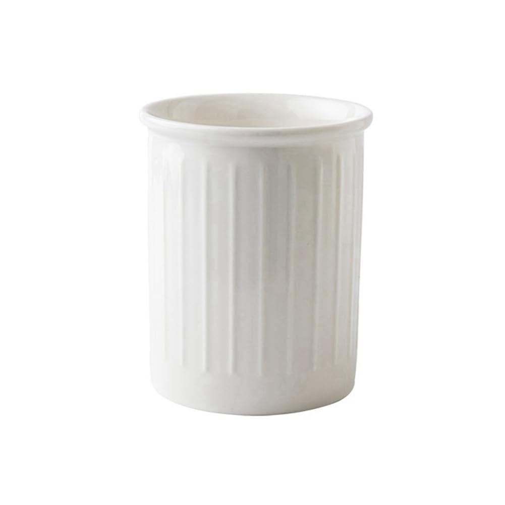 CTRLZS Simple Relief White Chopstick Holder Large Ceramic, Fork and Spoon Storage Jar Home Decoration