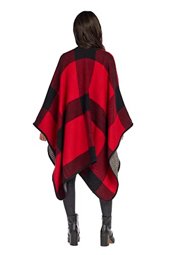 Mud Pie Buffalo Check Toggle Womens Wrap, One Size, Red4