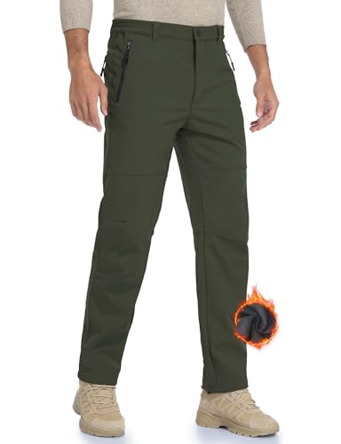 Pantaloni da Trekking Impermeabili da Uomo Pantaloni da Sci Invernali Spessi Softshell Outdoor Pantaloni da Lavoro a Piedi ad Asciugatura Rapida Campeggio-Green-M#32