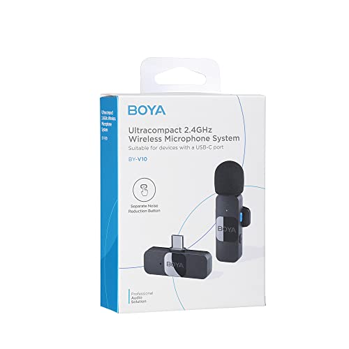 Image of BOYA BY-V10 2.4 ghz Omnidirectional Wireless Microphone System with a Transmitter & Receiver for Type-C Devices & Android. for Vlogging, Social Media, Youtubers with Rechargeable Battery 50m Range