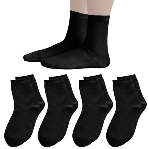 YKYUASD 4 Pack Kids Crew Socks Youth Girls Boys Soft Cotton Seamless Toe Socks for School Uniform Dress