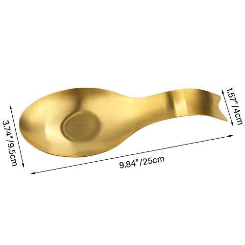 Image of VanlonPro Stainless Steel Spoon Rest, Spatula Ladle Holder, Stainless Steel Utensil Spoon Rest Holder, Brushed Finish, Dishwasher Safe 9.8 x 3.7 Inch (Gold Fish Tail 2PCS)