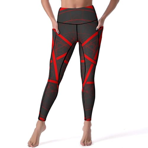 Legging sport pentagramme rouge taille haute galbante pour gym et jogging S