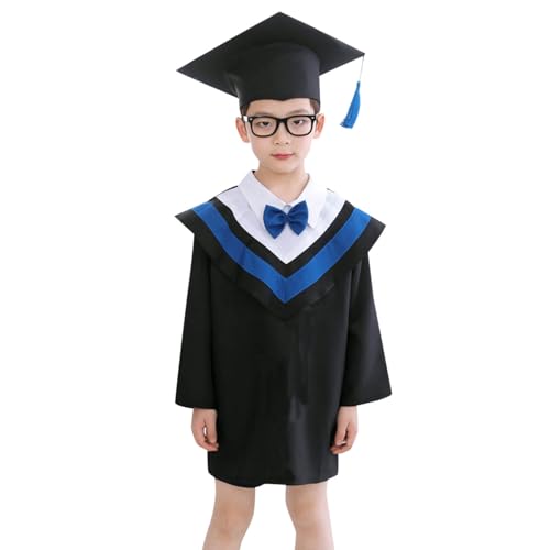 Generisch Túnica de graduación con sombrero bata con sombrero de soltero borla manga larga graduación Talar cómodo graduado uniforme unisex uniforme escolar niño niña disfraz, azul, 110