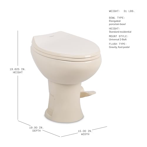 Image of Dometic Model 420 Platinum RV Toilet - Elongated Porcelain Bowl, Universal Fit & 2-Bolt Mount, 18 inch Chair Height Residential-Style, Gravity Flush Toilet with Soft-Close Seat, Bone (9610008282)