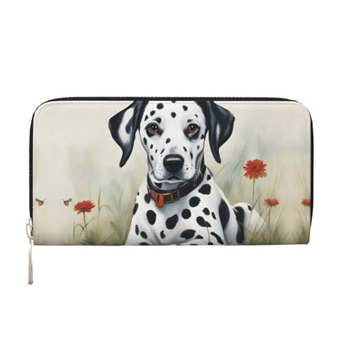 Dalmatian print Leather Wallet for Women Men,Women's Leather Clutch Wallet with Zip,Large Capacity