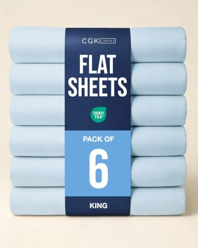 King Size Flat Sheet - Pack of 6 Top Flat Bed Sheet Only - Sky Blue