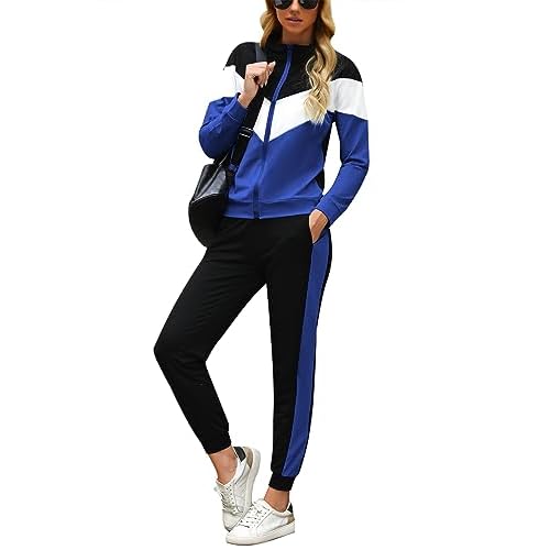 Marvmys Women's Tracksuit Set 2 Piece Sweatsuit Outfits Long Sleeve Zip Up Lounge Jogger Set with Pocket Medium Royal Blue
