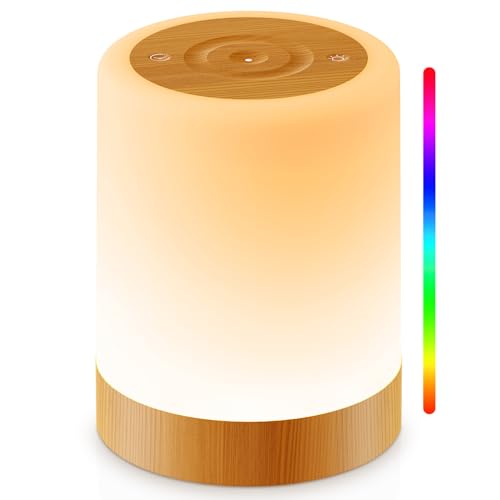 Auxmir Night Light for Kids & Baby Dimmable Touch Lamp with 256 RGB Colors & 5 Brightness Levels Soft Ambient Light for Eye Comfort Rechargeable Bedside Lamp for Nursery & Bedroom Brown