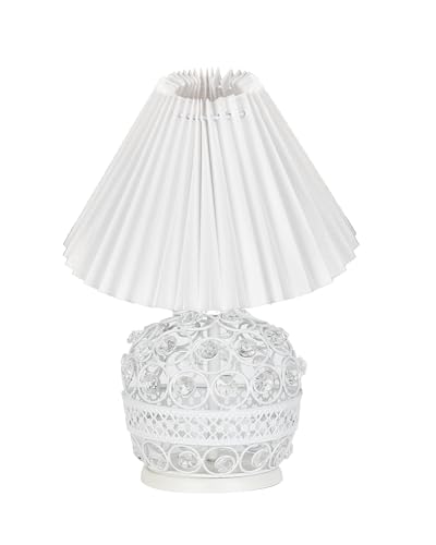 Image of Homesake Modern Small Crystal Table Lamp, Contemporary Bedroom Bedside Nightstand Lamp Light, Desk Globe Lamp for Living Room Girls Kids Room, Fabric Shade (White Pleated)