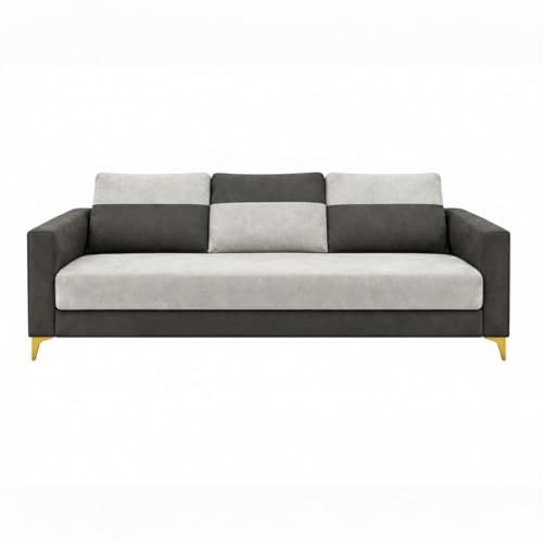 Image of Strike Dual Tone Plush 5 Seater L Shape Sofa Set with 2 Movable Ottomans| Flexible Layout | Silken Velvet Suede| Golden Metal Legs|for Living Rooms & Office (Light Grey & Dark Grey)