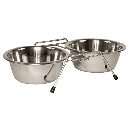 Kerbl Pet Doppelnapfständer, 2x1800ml, 44x21x9,5cm, aus rostfreiem Edelstahl, Katzen, kleine und große Hunde, Hundenäpfe, Futter und Wasser