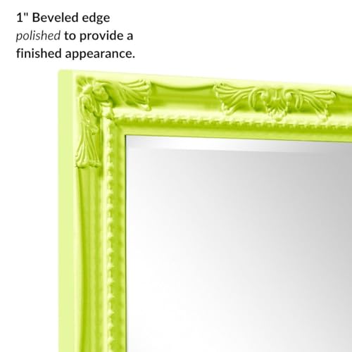 Image of Howard Elliott Collection Queen Ann Rectangular Glossy Green Wall Mirror, Rectangle Hanging Wood Framed Vanity Mirrors for Home Decor, Living Room, Bathroom, Bedroom, or Hallway, 24 x 36 Inch