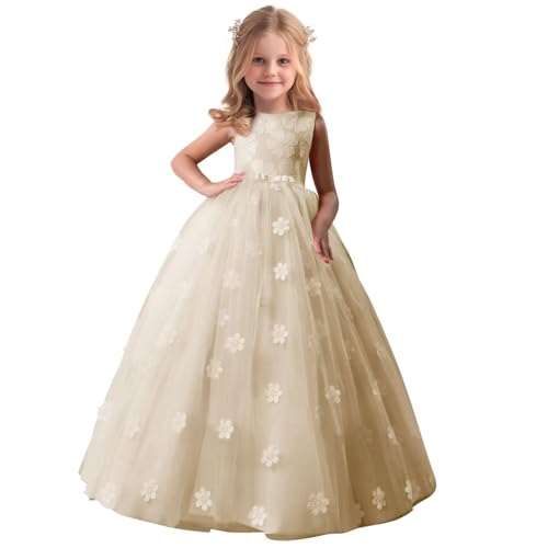 Flower Girl Dress Floral Applique First Communion Dress Tulle Pageant Dresses Girls Birthday Party Ball Gown