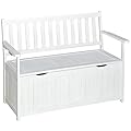 Outsunny 41 Gallon Outdoor Storage Bench, Wooden Deck Box with Inner Waterproof PE Lining, 2-Seat Container for Patio Garden Balcony Yard Store Garden Tools, White