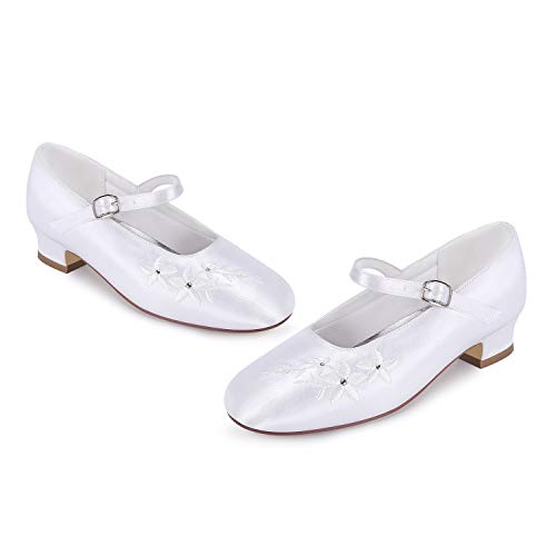 ERIJUNOR White Communion Shoes Comfortable Flower Girls Children Shoes Dyeable Satin - Image 4