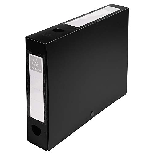 Exacompta - Ref 59631E - Plastic Filing Box - 250 x 330mm in Size, Suitable for Holding A4 Documents, 6cm Spine, 2 x Spine Labels & 2 x Finger Holes - Black