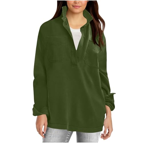 HGps8w Women's Half Button Oversized Sweatshirts Stand Collar Casual 2025 Fall Pullover Tunic Tops Loose Long Sleeve T-Shirts