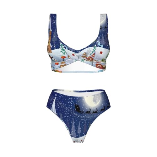 Bikini de Navidad de dos piezas con halter y pantalones cortos para mujer 5