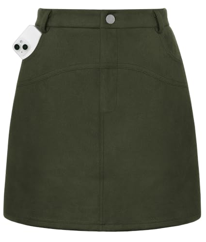 Olive Green Christmas Skirts for Women Mini Suede Skirt High Waisted Skirt