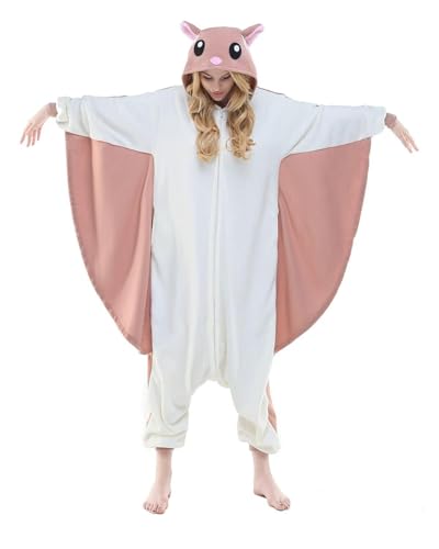 DKRUW Adult Onesie Pajamas Animal One Piece Flying Squirrel Costume Halloween Cosplay for Women Men (Flying Squirrel Small)