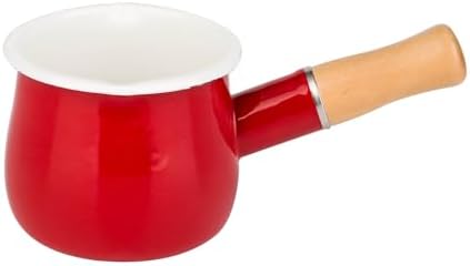 FYUEROPA Enamel Milk Pot, Butter Warmer Non-stick Mini Saucepan, 4 Inch 17 Oz Small Cookware with Wooden Handle(Red)