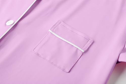Umeyda Girls Modal Button Down Pajamas Set, 2Pj Nightwear Sleepwear for Teen Kid 2 Pcs Loungewear, Light Purple, 11-12Y = 1603